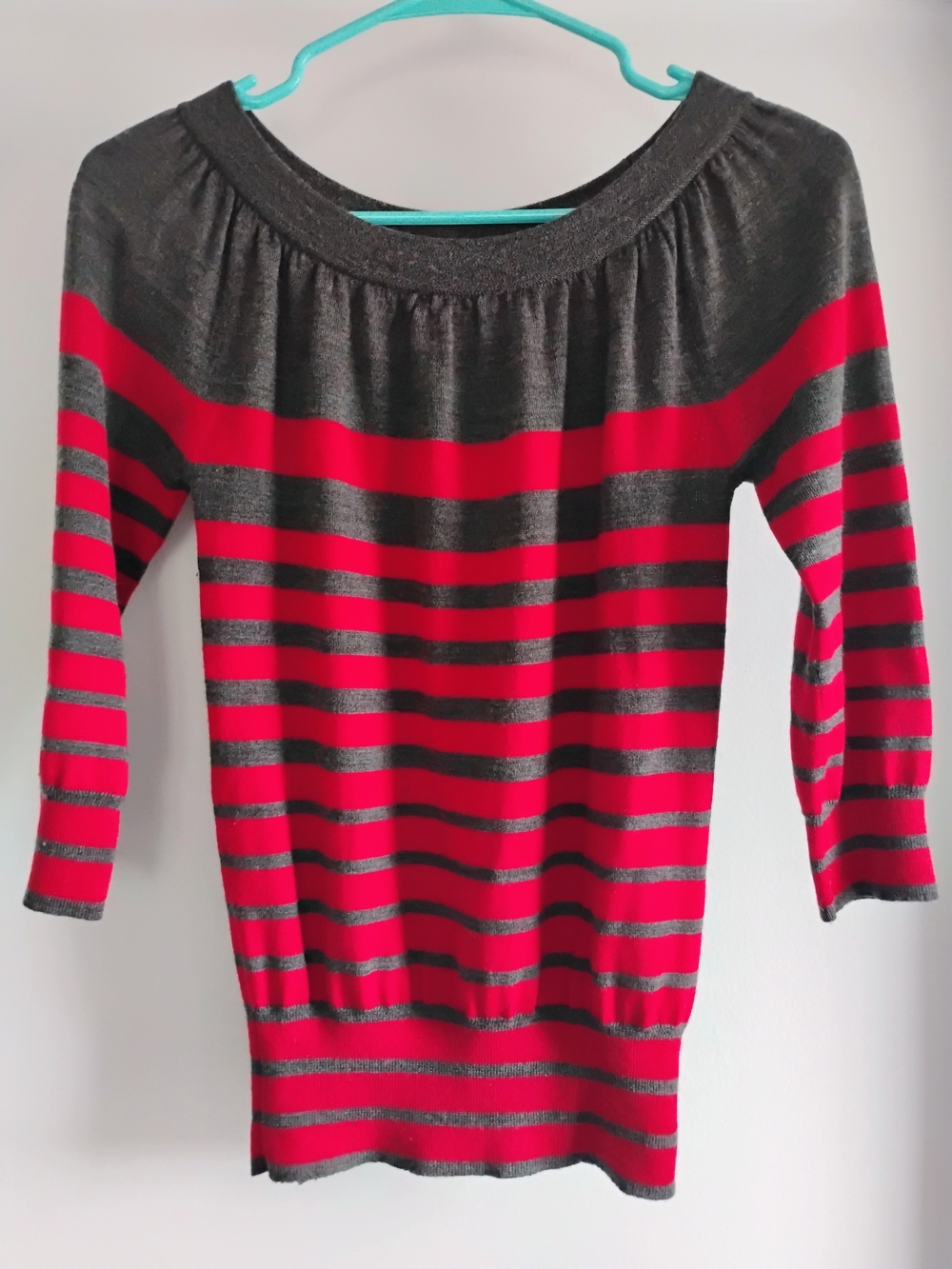The Limited Red and Gray Striped Boatneck Sweater